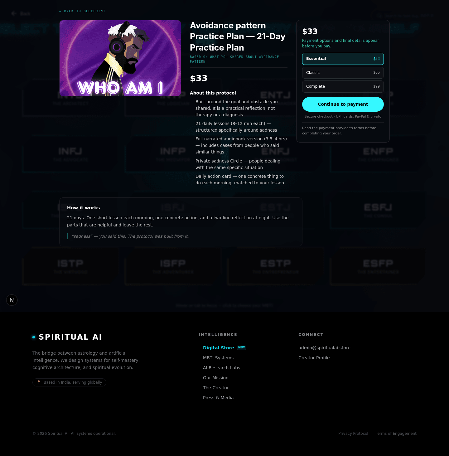 Spiritual AI practice plan checkout preview